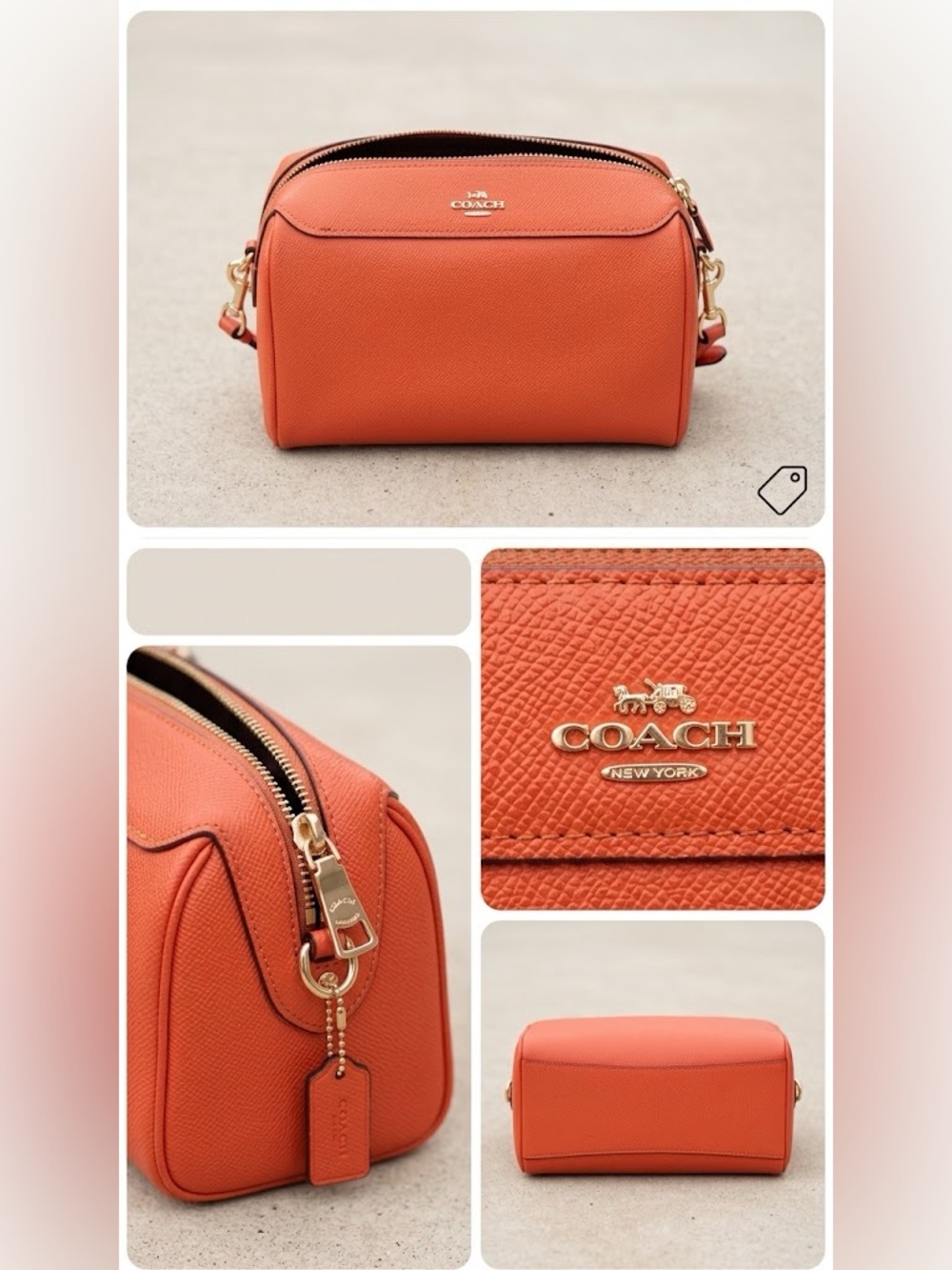 COACH Orange Pebbled Leather Crossbody Camera Bag